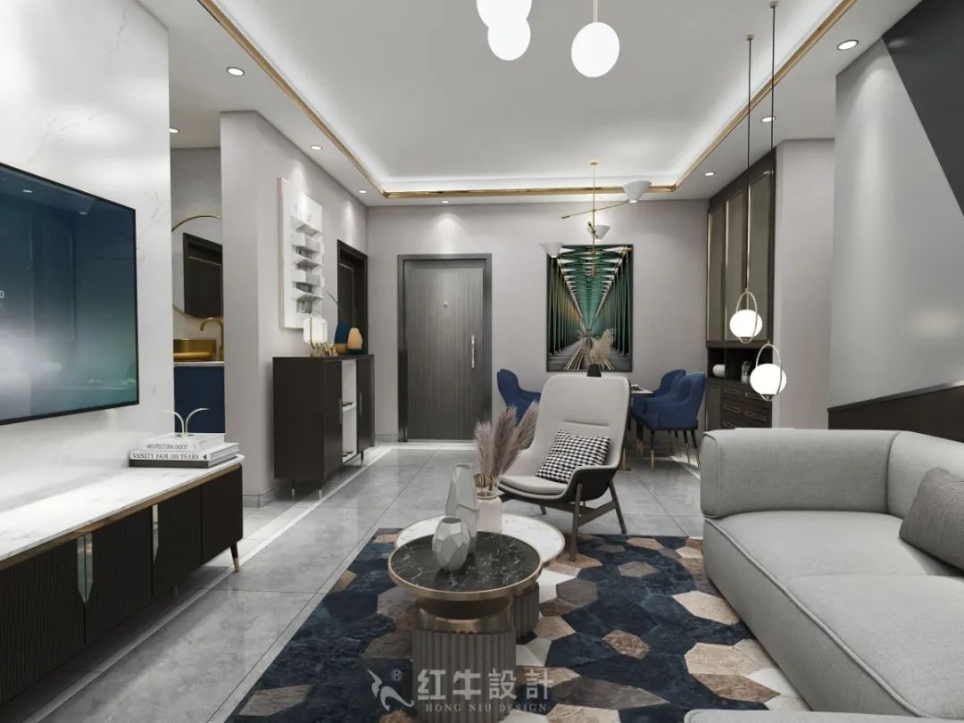 红牛设计--创源龙樾116㎡轻奢风格05效果图欣赏_客厅